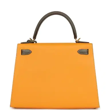 HERMÈS Pre-owned Hermes Special Order (HSS) Kelly Sellier 28 Jaune Ambre and Etoupe Epsom Brushed Gold Hardware | Thumbnail 4 HERMÈS Pre-owned Hermes Special Order (HSS) Kelly Sellier 28 Jaune Ambre and Etoupe Epsom Brushed Gold Hardware | Thumbnail 4