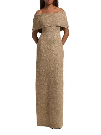 Lela Rose Women's Deedie Sequined Knit Off-Shoulder Gown | Thumbnail 3