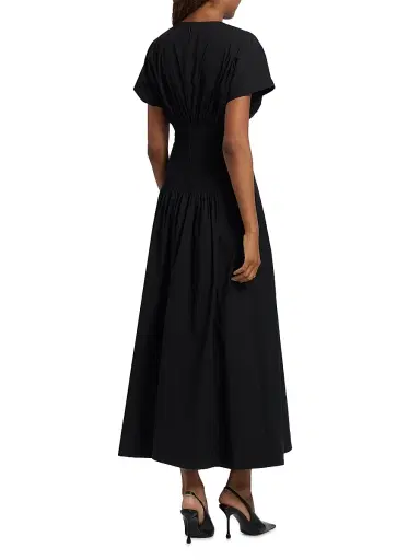 Lela Rose Women's Smocked Back Cotton Poplin Midi-Dress - Black | Thumbnail 5