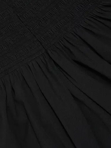 Lela Rose Women's Smocked Back Cotton Poplin Midi-Dress - Black | Thumbnail 7