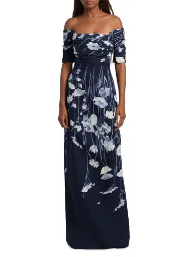 Lela Rose Women's Floral Faille Off-The-Shoulder Gown | Thumbnail 3 Lela Rose Women's Floral Faille Off-The-Shoulder Gown | Thumbnail 3