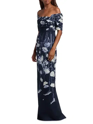Lela Rose Women's Floral Faille Off-The-Shoulder Gown | Thumbnail 4 Lela Rose Women's Floral Faille Off-The-Shoulder Gown | Thumbnail 4