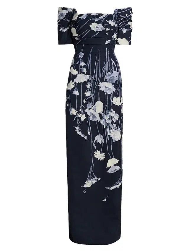 Lela Rose Women's Floral Faille Off-The-Shoulder Gown - Navy Multi