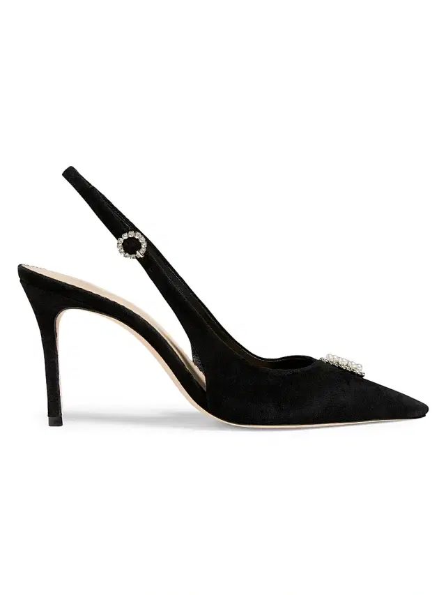 Cinq à Sept Women's Claire 85MM Crystal Brooch Suede Slingback Pumps - Black