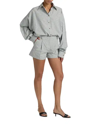 Brandon Maxwell Women's The Harvey Checked Cotton Boyfriend Shirt - Cool Grey - Size Small | Thumbnail 2