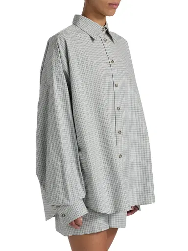Brandon Maxwell Women's The Harvey Checked Cotton Boyfriend Shirt - Cool Grey - Size Small | Thumbnail 4