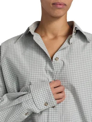 Brandon Maxwell Women's The Harvey Checked Cotton Boyfriend Shirt - Cool Grey - Size Small | Thumbnail 6