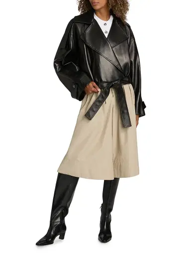 Brandon Maxwell Women's The Collins Cropped Leather Trench Coat - Black | Thumbnail 2 Brandon Maxwell Women's The Collins Cropped Leather Trench Coat - Black | Thumbnail 2