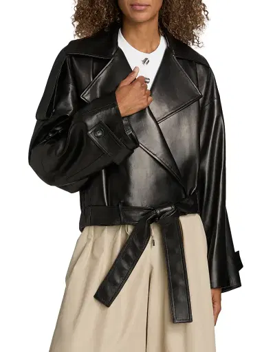Brandon Maxwell Women's The Collins Cropped Leather Trench Coat - Black | Thumbnail 3 Brandon Maxwell Women's The Collins Cropped Leather Trench Coat - Black | Thumbnail 3