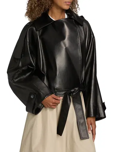 Brandon Maxwell Women's The Collins Cropped Leather Trench Coat - Black | Thumbnail 4 Brandon Maxwell Women's The Collins Cropped Leather Trench Coat - Black | Thumbnail 4