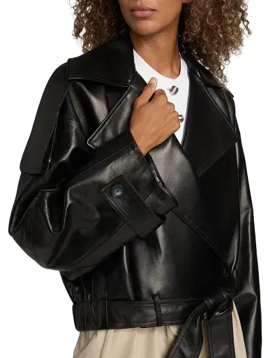 Brandon Maxwell Women's The Collins Cropped Leather Trench Coat - Black | Thumbnail 6 Brandon Maxwell Women's The Collins Cropped Leather Trench Coat - Black | Thumbnail 6