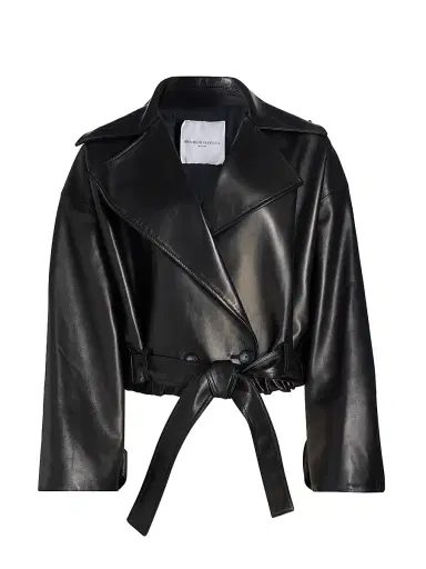 Brandon Maxwell Women's The Collins Cropped Leather Trench Coat - Black | Thumbnail 1 Brandon Maxwell Women's The Collins Cropped Leather Trench Coat - Black | Thumbnail 1