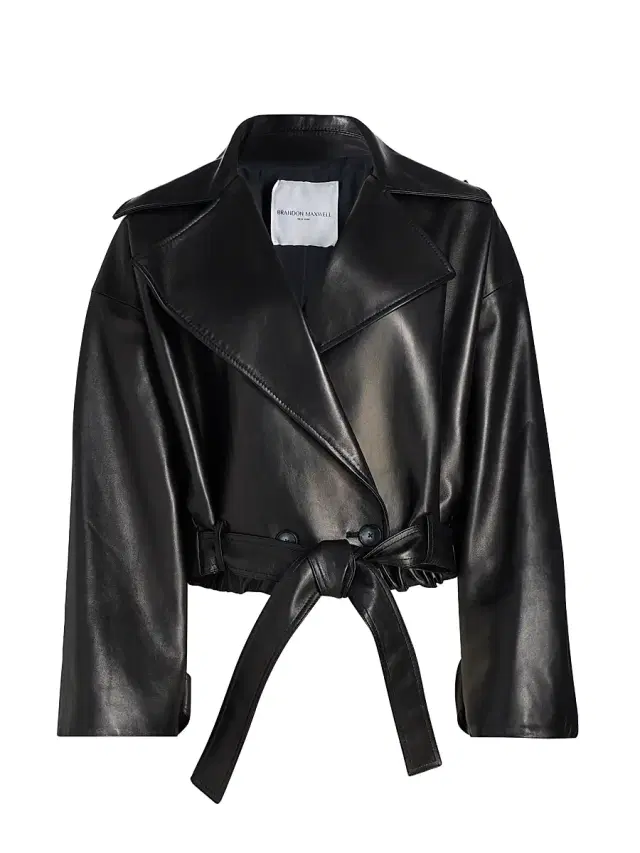 Women's The Collins Cropped Leather Trench Coat - Black