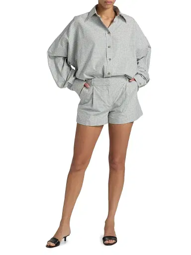 Brandon Maxwell Women's The Lennon Checked Cotton Pleated Shorts | Thumbnail 2 Brandon Maxwell Women's The Lennon Checked Cotton Pleated Shorts | Thumbnail 2