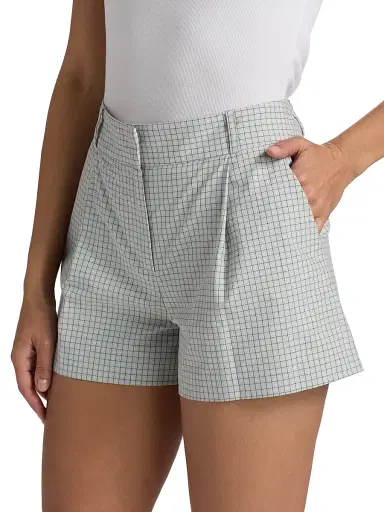 Brandon Maxwell Women's The Lennon Checked Cotton Pleated Shorts | Thumbnail 4 Brandon Maxwell Women's The Lennon Checked Cotton Pleated Shorts | Thumbnail 4