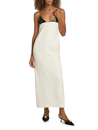 Brandon Maxwell Women's The Bridges Mixed Media Maxi Dress - Cream Black - Size 10 | Thumbnail 3