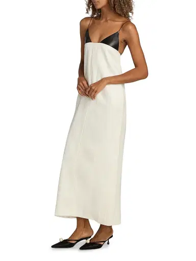 Brandon Maxwell Women's The Bridges Mixed Media Maxi Dress - Cream Black - Size 10 | Thumbnail 4