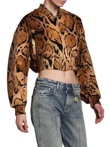 Stella McCartney Women's Cloud Leopard Velvet Bomber Jacket - Brown Multi | Thumbnail 4 Stella McCartney Women's Cloud Leopard Velvet Bomber Jacket - Brown Multi | Thumbnail 4
