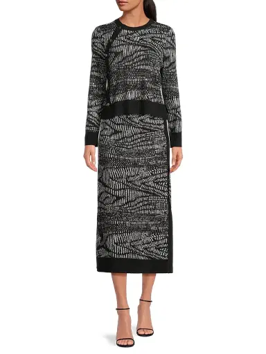 Misook Women's Animal Abstract Jacquard Soft Knit Midi-Skirt - Black White - Size XXL | Thumbnail 2 Misook Women's Animal Abstract Jacquard Soft Knit Midi-Skirt - Black White - Size XXL | Thumbnail 2