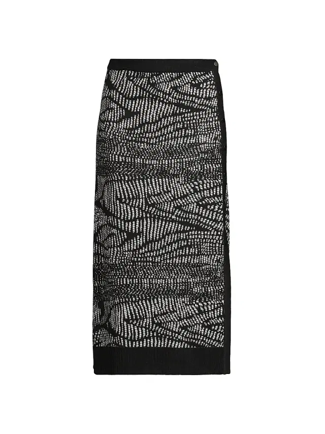 Misook Women's Animal Abstract Jacquard Soft Knit Midi-Skirt - Black White
