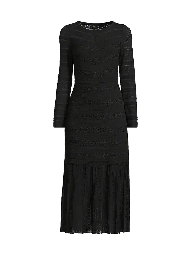 Women's Sheer Lace Soft Knit Midi-Dress - Black