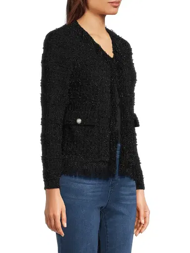 Misook Women's Eyelash Fringe-Trim Knit Jacket - Black | Thumbnail 4 Misook Women's Eyelash Fringe-Trim Knit Jacket - Black | Thumbnail 4