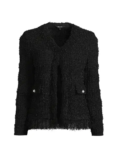 Misook Women's Eyelash Fringe-Trim Knit Jacket - Black | Thumbnail 1 Misook Women's Eyelash Fringe-Trim Knit Jacket - Black | Thumbnail 1