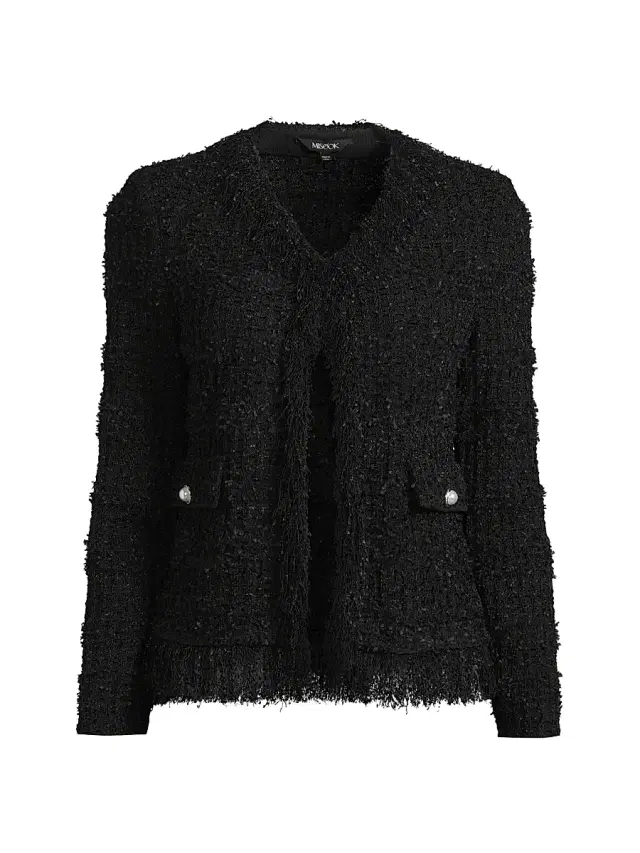 Women's Eyelash Fringe-Trim Knit Jacket - Black