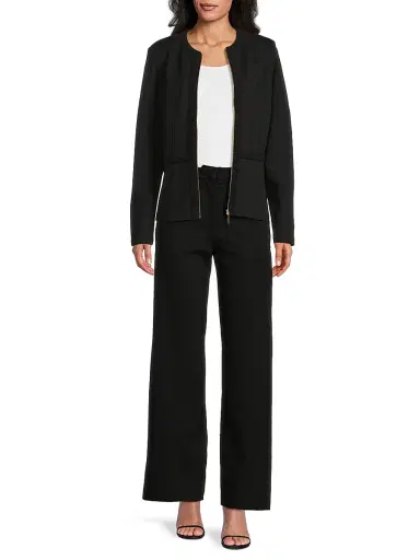 Misook Women's Heritage Stretch Ponte Zip-Up Jacket - Black - Size XXL | Thumbnail 2