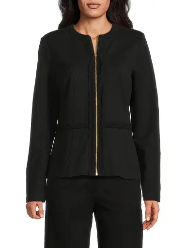 Misook Women's Heritage Stretch Ponte Zip-Up Jacket - Black - Size XXL | Thumbnail 3