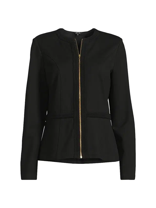 Misook Women's Heritage Stretch Ponte Zip-Up Jacket - Black