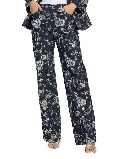 Cinq à Sept Women's Nolita Floral-Embroidered Mid-Rise Straight-Leg Pants - Indigo Multi - Size 12 | Thumbnail 3 Cinq à Sept Women's Nolita Floral-Embroidered Mid-Rise Straight-Leg Pants - Indigo Multi - Size 12 | Thumbnail 3