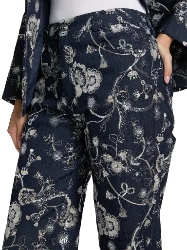 Cinq à Sept Women's Nolita Floral-Embroidered Mid-Rise Straight-Leg Pants - Indigo Multi - Size 12 | Thumbnail 6 Cinq à Sept Women's Nolita Floral-Embroidered Mid-Rise Straight-Leg Pants - Indigo Multi - Size 12 | Thumbnail 6