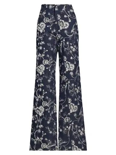 Cinq à Sept Women's Nolita Floral-Embroidered Mid-Rise Straight-Leg Pants - Indigo Multi - Size 12 | Thumbnail 1 Cinq à Sept Women's Nolita Floral-Embroidered Mid-Rise Straight-Leg Pants - Indigo Multi - Size 12 | Thumbnail 1