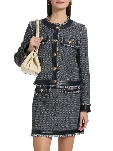 Cinq à Sept Women's Deva Birdseye Tweed Jacket - Navy White - Size XL | Thumbnail 3