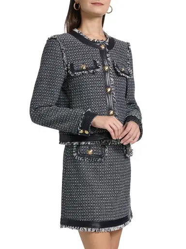 Cinq à Sept Women's Deva Birdseye Tweed Jacket - Navy White - Size XL | Thumbnail 4