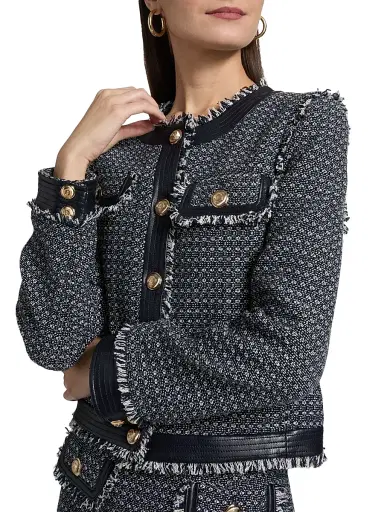 Cinq à Sept Women's Deva Birdseye Tweed Jacket - Navy White - Size XL | Thumbnail 6