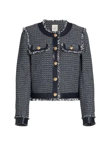 Cinq à Sept Women's Deva Birdseye Tweed Jacket - Navy White - Size XL | Thumbnail 1