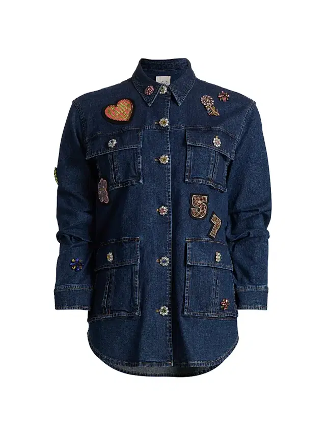 Cinq à Sept Women's Vera Embellished Denim Jacket - Abyss Multi