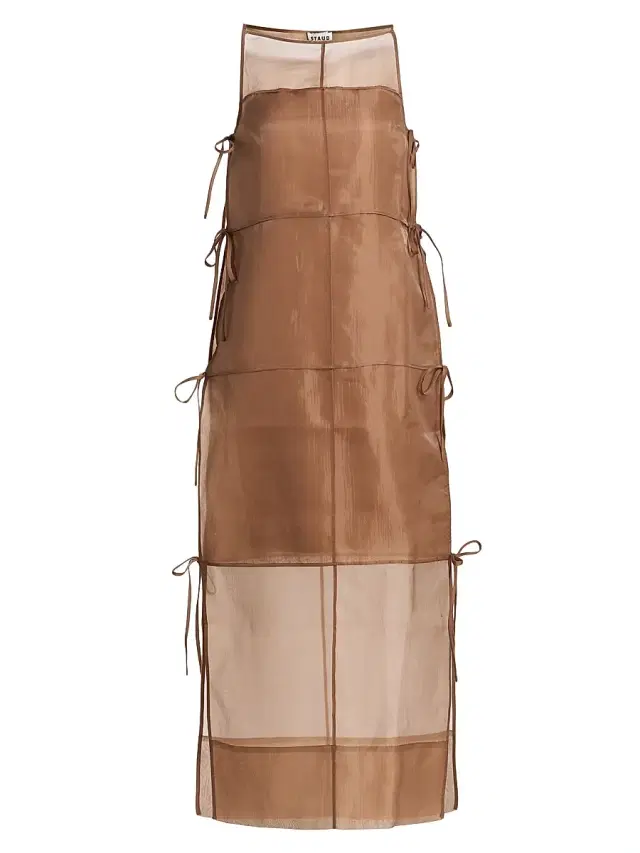 Staud Women's Chandler Tie-Detail Organza Cocktail Dress - Walnut