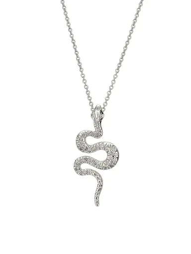 Roberto Coin Women's Tiny Treasures 18K White Gold & 0.17 TCW Diamond Snake Pendant Necklace - White Gold | Thumbnail 1 Roberto Coin Women's Tiny Treasures 18K White Gold & 0.17 TCW Diamond Snake Pendant Necklace - White Gold | Thumbnail 1