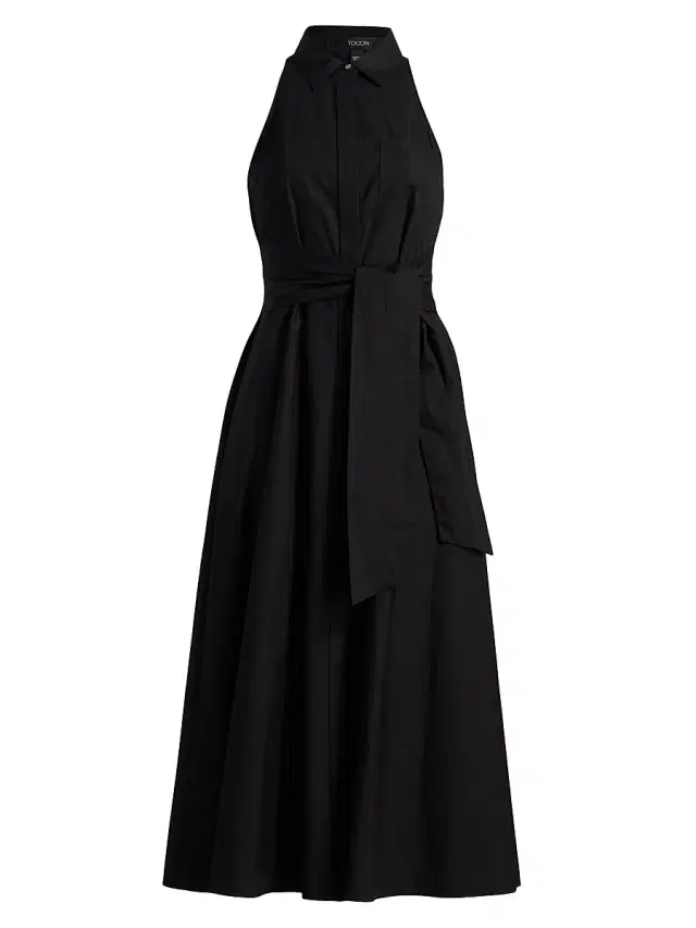 Toccin Women's Chelsea Cotton Tie-Waist Midi-Shirtdress - Jet