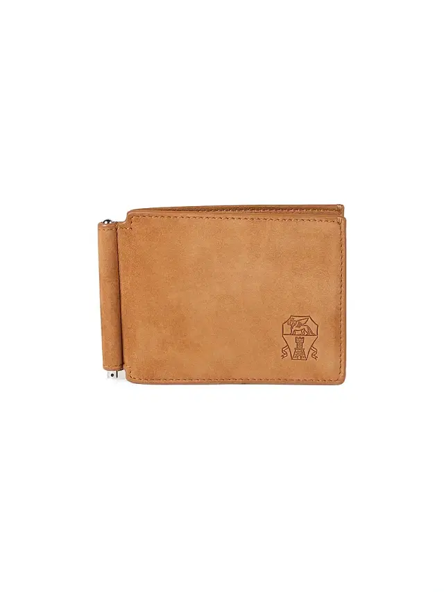 Men's Nubuck Money Clip Wallet - Cognac