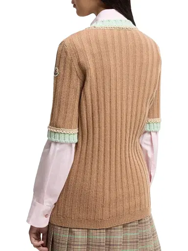 Moncler Women's Crew Neck Sweater in Wool and Cashmere - Camel Beige - Size Medium | Thumbnail 3