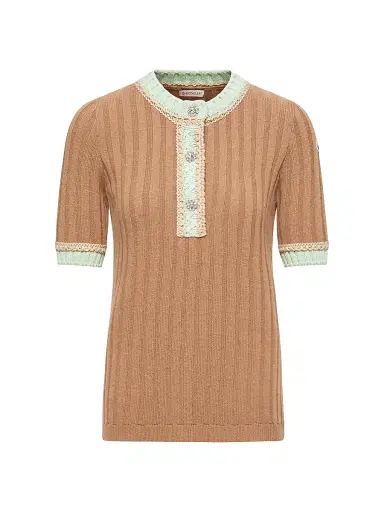Moncler Women's Crew Neck Sweater in Wool and Cashmere - Camel Beige - Size Medium | Thumbnail 1