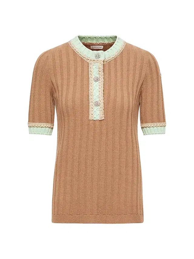 Moncler Women's Crew Neck Sweater in Wool and Cashmere - Camel Beige