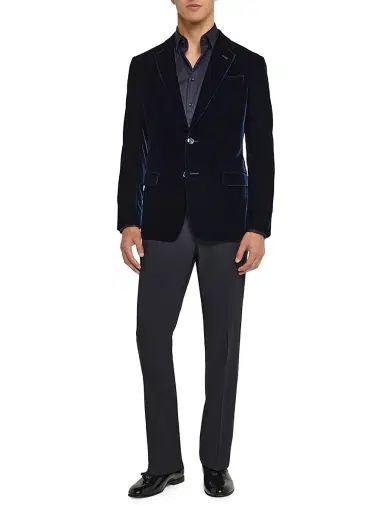 Giorgio Armani Men's Velvet Single-Breasted Sport Coat - Dark Navy | Thumbnail 2