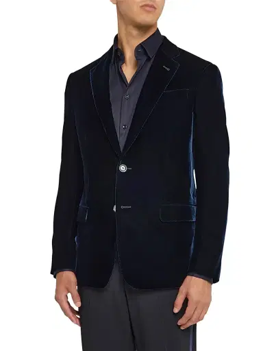 Giorgio Armani Men's Velvet Single-Breasted Sport Coat - Dark Navy | Thumbnail 3