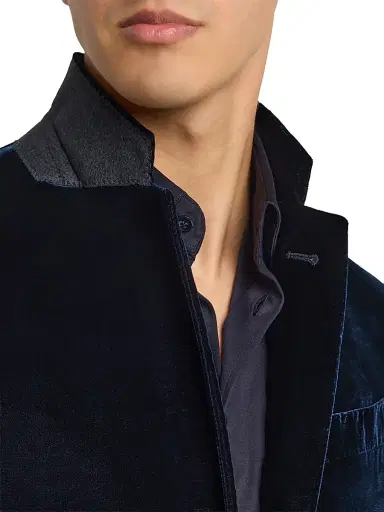Giorgio Armani Men's Velvet Single-Breasted Sport Coat - Dark Navy | Thumbnail 5