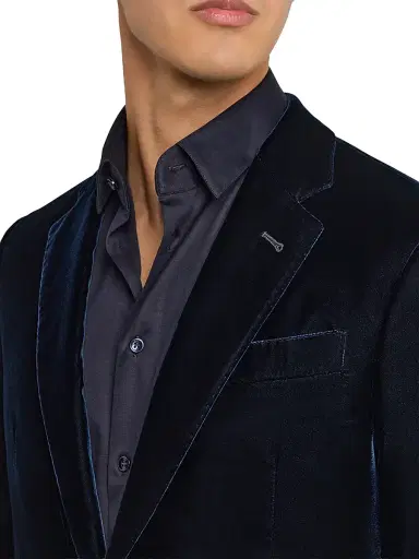 Giorgio Armani Men's Velvet Single-Breasted Sport Coat - Dark Navy | Thumbnail 7